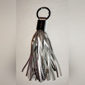 Multi Charging Cable Silver Leather Tassel Keychain UBS Micro USB & iPhone NWOT